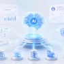 طراحی مفهومی سه‌بعدی از استقرار ایجنت‌های هوش مصنوعی سازمانی با سیستم OpenAI Presence